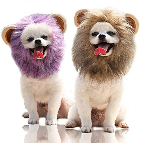 SIQI Dog Lion Mane – Realistische & lustige Löwenmähne für Hunde – Ergänzende Löwenmähne für Hundekostüme – Große Hunde Löwenmähne Perücke für Hunde-Purple||S 28cm