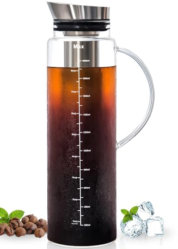 Aquach 68oz Cold Brew Coffee Maker, Extra Tall Glass Pitcher for Iced Tea | Dishwasher Safe, Borosilicate Glass, Up to 2 Weeks Fresh Aroma, 304 Stainless Filter, Office & Home