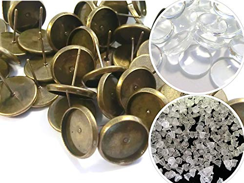 beadsvision 50 Ohrstecker mit 50 klaren Cabochons 10mm Ohrringe Farbwahl Fassungen Rohlinge Bastelset(Bronze #401)