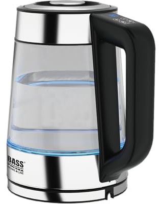 BASS POLSKA bollitore elettrico in vetro 1,7 l, con regolazione della temperatura da 40 a 100 °C, funzione di riscaldamento Senza BPA|LED con cambio colore