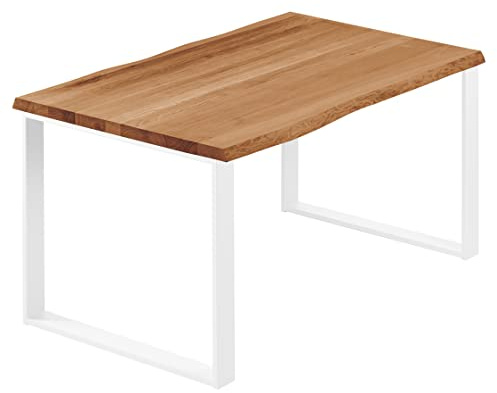 LAMO Manufaktur Esstisch Küchentisch Schreibtisch Couchtisch aus Massivholz, mit Baumkante 100x60x76 cm (AxBxH), Modern, Dunkel/Weiss, LOB-01-A-004-9016M