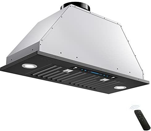 IKTCH 30 inch Black Built-in/Insert Range Hood, 900 CFM Ducted/Ductless Stainless Steel Kitchen Vent Hood with 4 Speed Gesture Sensing&Touch Control Panel(IKB01-30-BSS)