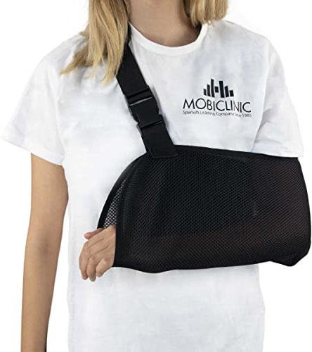 Mobiclinic, Echarpe d’immobilisation du bras, Filet 3d, Respirant, Taille unique, Marque européenne, Sangle réglable, Avant-bras 36 cm, D'épaule, Immobilisateur de, Noir