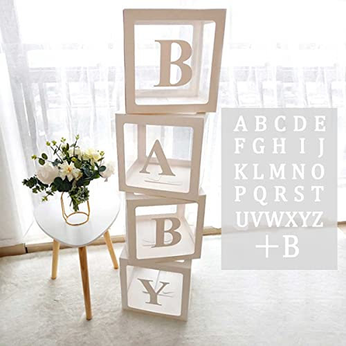 Scatola Palloncino Lettera Decorazione Compleanno Per Ragazza e Ragazzo - 4 Scatole Trasparenti Con Lettere A-Z (Due B), Cubo Per Baby Shower Deco