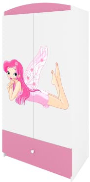 Babydream Kleiderschrank Fee mit Flügeln – aus Spanplatten 90 x 57 x 187 cm, Farbe Puderrosa mit Einlegeböden und Schublade