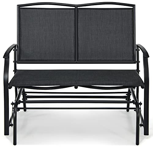 SFAREST 2-Person Outdoor Glider Bench, Patio Swing Gliding Loveseat Chair, Powder Coated Steel Rocking Garden Bench for Backyard Garden Porch (Black, 104 x 72 x 92cm)