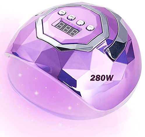 MainPi 280W UV LED Nagellampe,Professionell Nageltrockner Lampe für Nägel Gel mit 66 LEDs,Tragbare UV LED Lampe mit 4 Timer-Einstellung und Automatischer Sensor für Fingernagel und Zehennagel (Lila)