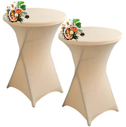 Strech Husse Für Stehtische Ø 60/80cm – Strechüberzug Tischhusse Für Bistrotische – Cocktail Tischdecken Stehtischhusse Für Hochzeit,Geburtstag,Taufe Etc (2Pcs-80cm,Champagne)