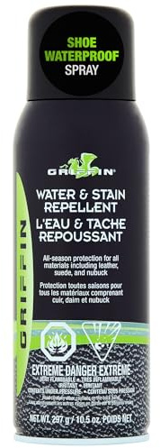 Griffin Shoe Protector Spray – 10.5 Oz – Long-Lasting Water & Stain Repellent – Safe for Any Colors – Prevents Salt Damage, Water Repellent Spray, Ideal for Boots, Sneakers, Coats, Gloves & Handbags
