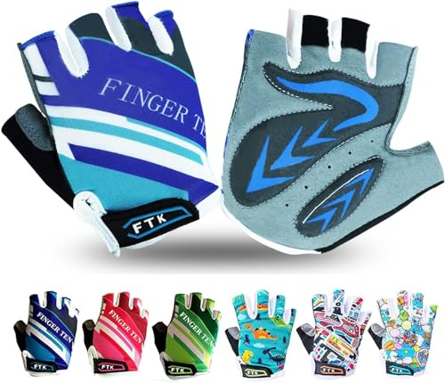 Kids Cycling Gloves Half Finger Gel Padded Non-Slip Breathable, Junior Glove Girls Boys Fingerless Adjustable for Mountain Bike Running Riding Sport Outdoor Biking Skating