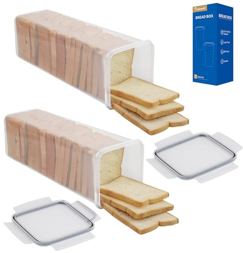 Tiawudi 2 Pack Bread Box, Plastic Bread Container, Bread Storage for Kitchen Counter, Bread Keeper with Airtight Lid, Tall Bread Saver, Sandwich Bread Holder, 5.6 Qt / 5.3L Each