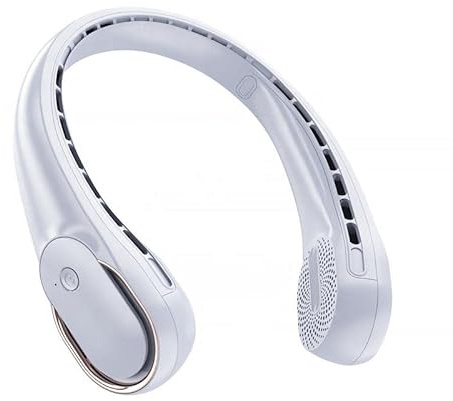 Rawrr Ventilador ajustable en 3 posiciones, 4000 mA, ventilador de cuello silencioso USB recargable, ventilador de cuello compacto y portátil, con batería de larga duración (blanco)