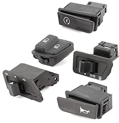 Bouton de Commutation de Moto, 5pcs Bouton de Démarrage de Moto en Plastique + Feux de Croisement + Phare + Klaxon + Kit de Bouton de Clignotant pour GY6