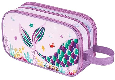Meerjungfrau Kinder Kulturtasche Mädchen - Kinder Kulturbeutel Zum Aufhängen Waschbeutel Kosmetiktasche Damen Camping Reise Wasserdicht Tragbar Waschtasche für Geschenk