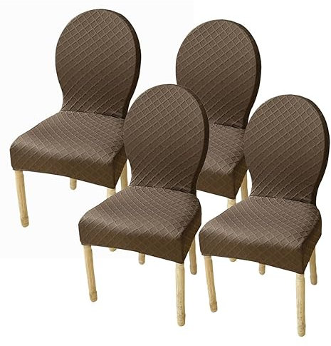 Jacquard Stuhlbezüge Mit Runder Rückenlehne 2/4/6 Stück Elastische Stuhlhussen Für Das Esszimmer Ohne Armlehnen Massivholzbeine Moderne Ovale Beistellstuhlschutz Für Hotelbankette ( Color : Coffee , S