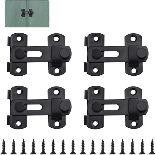 ItMvmt 4 pcs Serratura per porta scorrevole, in acciaio inox, per armadietto, bagno, esterno, garage, giardino, porta dell'armadio (4, nero)