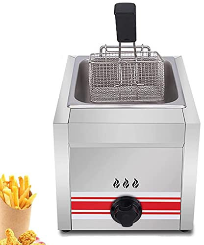 Friteuse à gaz Professionnelle GPL, friteuse Commerciale en Acier Inoxydable avec paniers et couvercles de friteuse, pour la Cuisine à Domicile de Restaurant Commercial,Singlecylinder10L