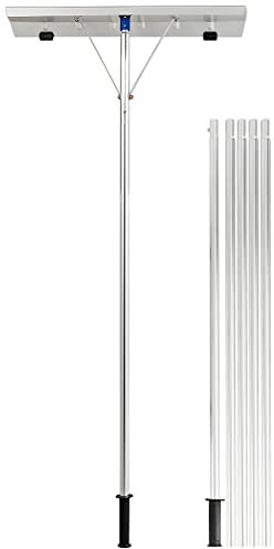 GYMAX Schneeschaufel Dach 160-610 cm, Schneeräumer aus Aluminium mit 2 Rollen, rutschfestem & einziehbarem Griff, Photovoltaik Schneeschieber, Dachschneeräumer für Solaranlage