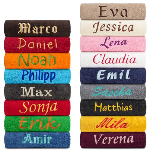 Posteli Personalisieren besticken Handtücher Duschtücher Gästetücher Badetücher Saunatücher mit Namen Bestickt, Farbe:ANTHRAZIT-GRAU, Größe:30x50cm - Gästetuch