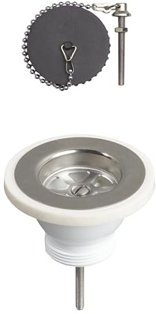 Wirquin 30723129 Bonde pour évier de cuisine 1 bac Ø60 mm avec bouchon sans trop-plein, blanc