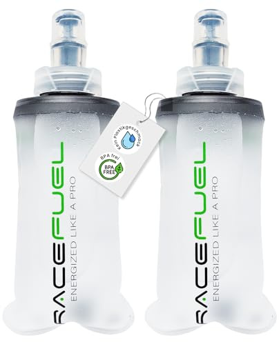 RACEFUEL Soft Flask 150ml – Faltbare Trinkflasche inkl. Energy Gel Rezept (QR-Code) – BPA-frei & leicht – Ideal für Laufweste, Marathon, Triathlon & Radsport (2 Stück, 150ml)