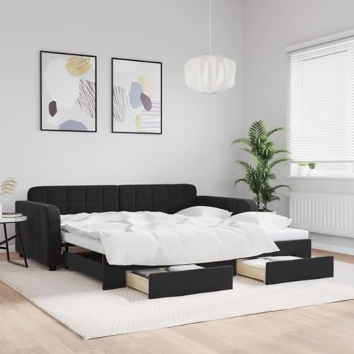 CKioict Palettenbett Modernes Bettgestell Jugendbett Tagesbett Ausziehbar mit Schubladen Schwarz 100x200 cm SamtGeeignet für Gästezimmer, B&Bs, Schlafzimmer