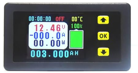 BaoFufc Wireless Color LCD Screen Meter Voltage Ammeter Temp Coulomb Power Capacity Running for Time Indication Overvoltage Prot Voltage Current Meter