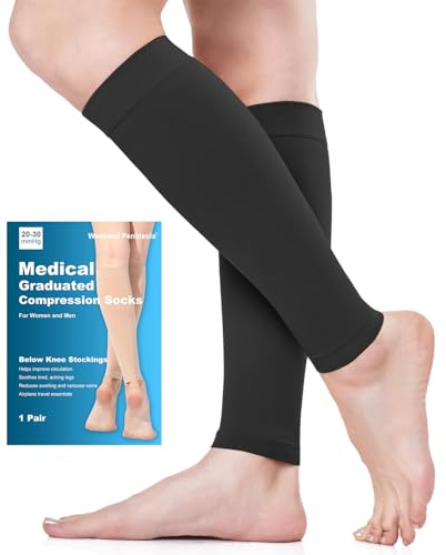 Waden Medizinische Kompressionsstrümpfe Damen & Herren 20-30 mmHg Klasse 2, Größe S-4XL, Kompressionssocken Stützstrümpfe für Krampfadern Ödeme Sport Flug Reise (Schwarz, XL)