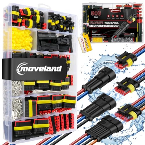 moveland kfz Stecker 808PCS, 1/2/3/4/5/6 Polig, PA66 Nylon, 300V, 12A | Dichte Schnellverbinder Kabel, IP67 Wasserdicht, für Auto, LKW, Boot, Motorrad, Anwendbarer Kabeldurchmesser: 1.5mm²