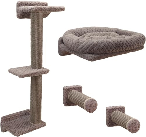 Kerbl Pet Kletterwand Monte Alpi, Wandkratzbaum, Taupe, max. Belastbarkeit 10kg, 8-teilig, platzsparend montierbar, Sisalsäulen