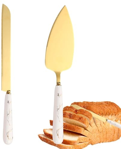 Set taglia-torta e paletta, taglia-torta e spatola per torta - Set per tagliare la torta nuziale con manico in ceramica - Coltelli per torta tagliapizza Coltelli per torta e paletta per torta per comp