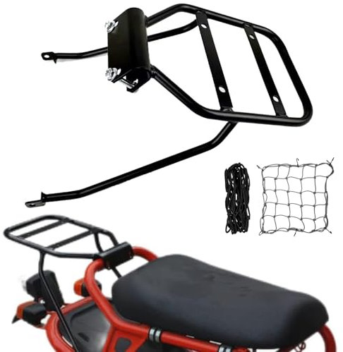 DFFMQSJ Compatible with Honda Ruckus Zoomer Motorcycle Rear Rack Set, Rear Luggage Rack & 2Pcs Reflective Cargo Net, Thickened Steel Top Box Holder Support Bracket Cargo Carrier Bracket Accessories