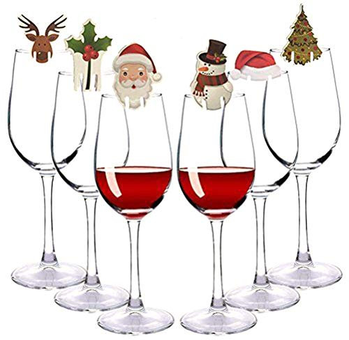 Akozon 80PCS Cute Christmas Wine Glass Markers, Santa Claus Red Hat Snowman, Dual Card Slot Fixed, Party Decoration, Wide Application for Xmas Party Supplies (Assorted Color)