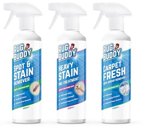 Rug Buddy - Carpet Care Cleaning Kit Bundle - Includes Heavy Stain Pre Treatment, Spot Stain Remover & Carpet Fresh with Odour Remover - Suitable for Fabric & Upholstery (3x 500ml)