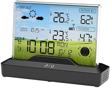 SOUCCESS Deluxe Neo Wireless Weather Station with Radio Clock / Weather Data / Outdoor Sensor / Moon Phase / Temperature / Air Pressure / Power Supply