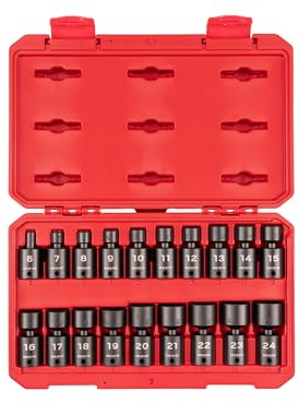 TEKTON 3/8 Inch Drive 6-Point Universal Joint Impact Socket Set with Case, 19-Piece (6-24 mm) | SID97302