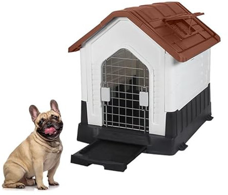 HPLWYM Faltbar Plastik Hundehütte mit Toilette und Verstellbarem Dachfenster für Kleine Hunde, Indoor Outdoor Isoliert Hundehaus mit Tür, Wasserfest Hundehöhle Hundehütten mit Erhöht Bodenplatte