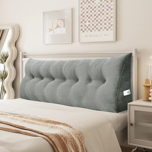 MENGDA Lesekissen mit Keilrücken, Rückenkissen für Bett, dreieckig, Lendenwirbelstütze, große Rückenlehne für Bett, Sofa, Grau (Grau, 200 x 50 x 20 cm)