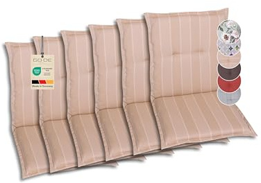 GO-DE Textil Bequeme und attraktive Polsterauflagen für Niederlehner-Gartenstühle (6er-Set, Streifen beige, Niederlehner)