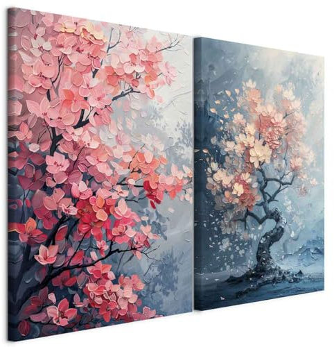 murando - Handart Set Blühende Kirschbäume 80x60cm 2 Teilig je 40x60cm Collage 2er Vlies mit Acrylgel Beschichtet Wandbilder Leinwand Bilder Dekoration - Japanische Kirschblüte p-H-10009-b-a
