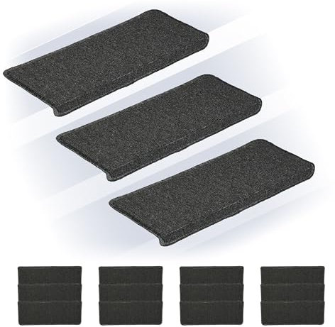 Relaxdays Alfombras para Escaleras, Set 15, Alfombrillas Escalones, Antideslizantes, 65x24cm, Autoadhesivas, Gris Oscuro