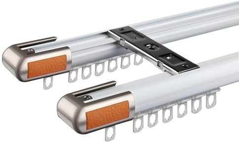 WATAOW Doppio Binario per Tende in Alluminio, Bellissimo Asta per Tende da Soffitto, Divisorio per Stanza, Bastone per Tende Doppio per Soggiorno(White,180cm/5.9ft(2 * 90cm))