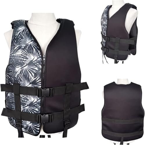 FOVIGUO Giubbotto da Nuoto per Adulti e Bambini, Regolabile Giubbotto di Salvataggio in Neoprene Giubbotto da Nuoto per Sport Acquatici con Tasche con Cerniera per Kayak Barca Snorkeling(Black,L)