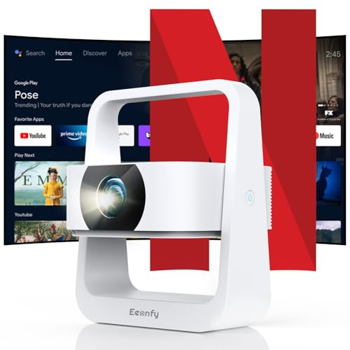 [App Intégrée] Eeenfy Venus V1[2.0] Vidéoprojecteur Portable, Projecteur Android avec 350ANSI, 270° Rotation, E-Focus/Keystone, Rétroprojecteur, Videoprojecteur WiFi Bluetooth pour Home Cinéma, Blanc