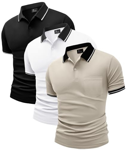 JACKETOWN 3 Pack Mens Polo Shirts Short Sleeve Lightweight Breathable Golf Polo Casual Adult Multipack Tennis T Shirt