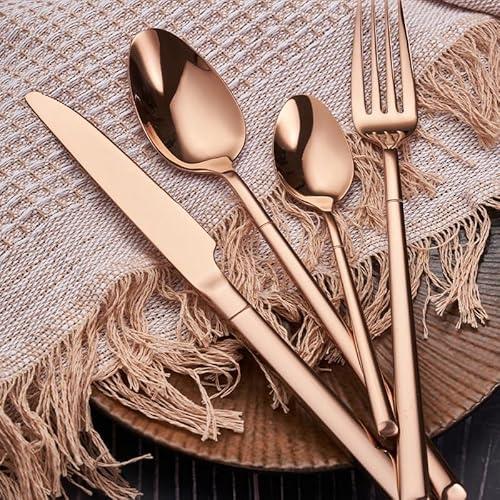 WDCDYQDH Ensemble de Couverts Zilverware en Acier Inoxydable 304, Couteau de Table, Miroir, Quatre pièces (Or, 16 pièces pour 4 Personnes) (Or Rose, 4 pièces pour 1 Personne)