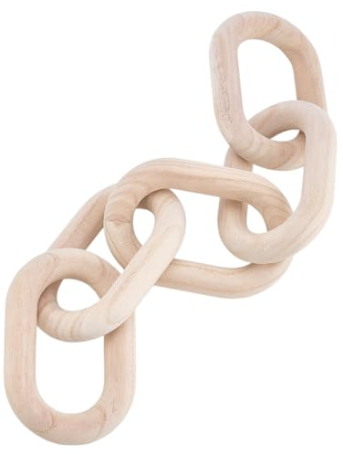 WADORN Wood Chain Link Decor, 5 Link Chain Display Decorations Book Shelf Decor Chains Wooden Home Decorative Chain Rustic Coffee Table Ornament Chain for Living Room Accents, Antique White