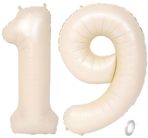 Balorise 40 Pouces Aluminium Ballon Géant Beige Chiffre 19/91, Gonflable Hélium, Grand Numéro 0-9, 10-100 (101cm), Décoration de Foil Ballons pour Fête d'anniversaire et Mariage