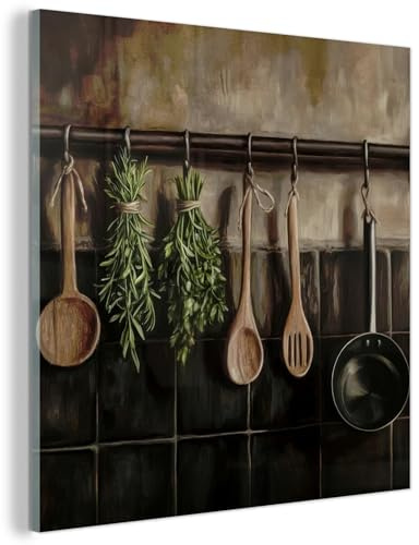 MuchoWow© Quadro Moderno Salotto 30x30 cm Decorazioni Da Parete Immagini Su Vetro Zona Giorno Grandi Foto Cornice Stampe Camera Da Letto Design Utensili Da Cucina - Rustico - Piastrelle - Erbe
