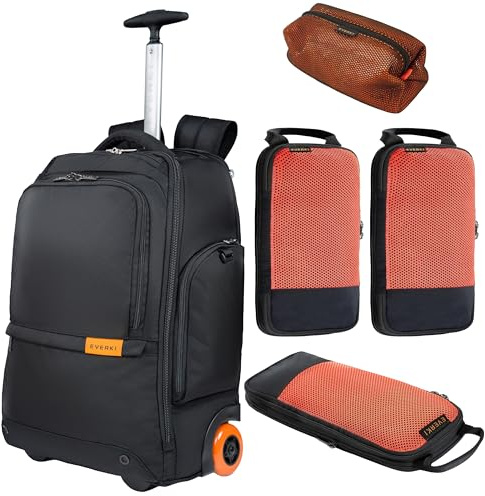 Everki 123 Laptop-Rucksack mit Rädern - Brand Kit mit Packwürfeln und Mesh-Tasche – für 15,6 Zoll Laptop und 16 Zoll MacBook, Rollrucksack für Damen und Herren, Handgepäck mit austauschbaren Rollen
